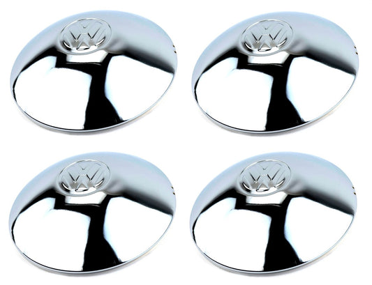 Set of 4 Chromed Hubcap EARLY VW Beetle 1950-1965, Bus 1952-1970, Ghia Thing Half Moon Domed 5-Lug